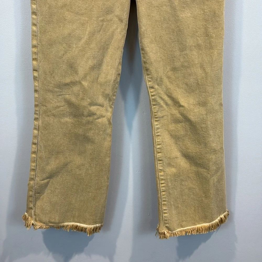 J Brand Julia High Rise Fringe Hem Crop Flare Jeans in Litho Gold Size 28
